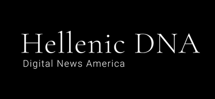 Hellinic DNA logo Black Background White letters